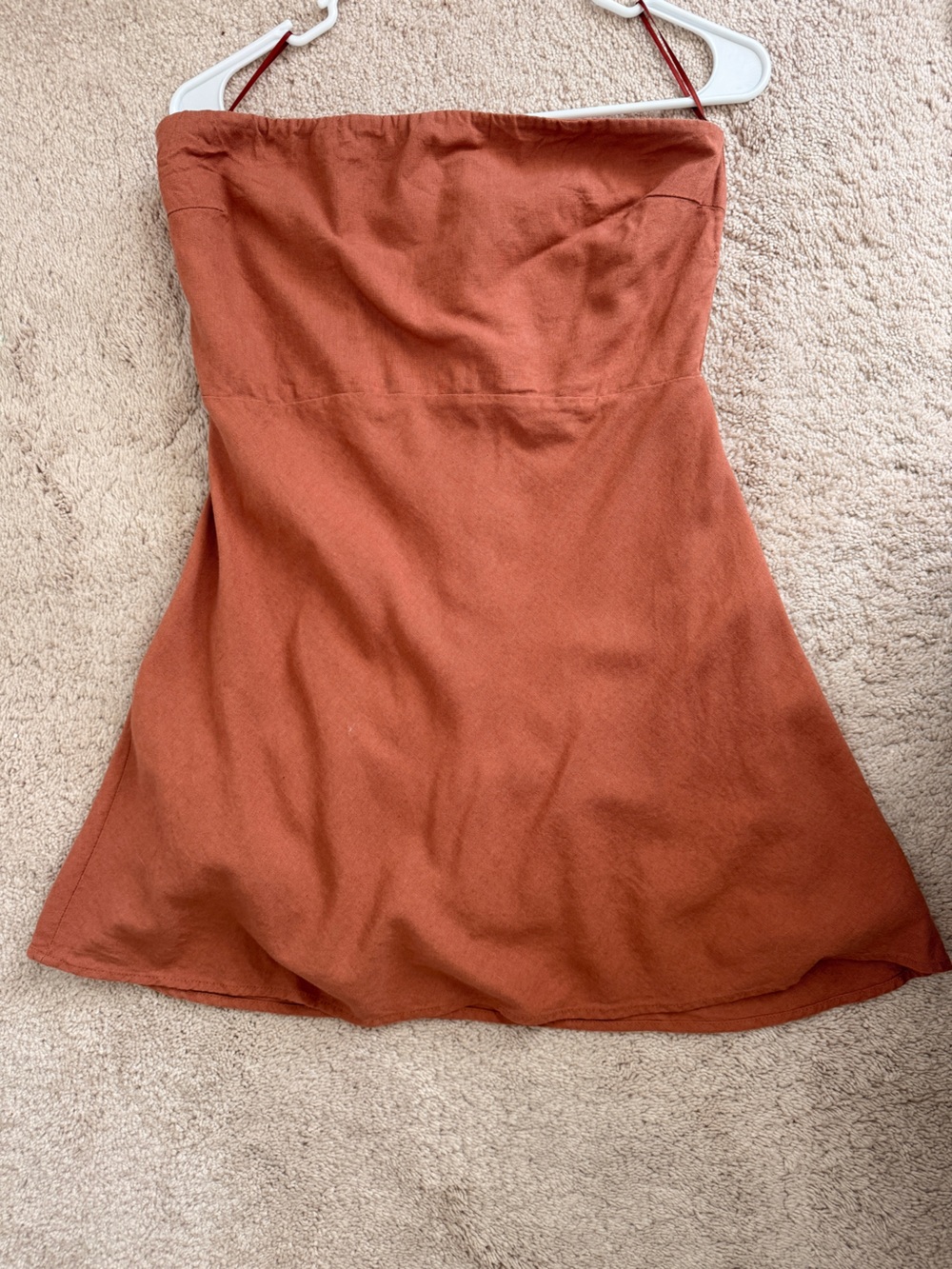 L.A Hearts Rust Orange Linen-Blend strapless mini dress